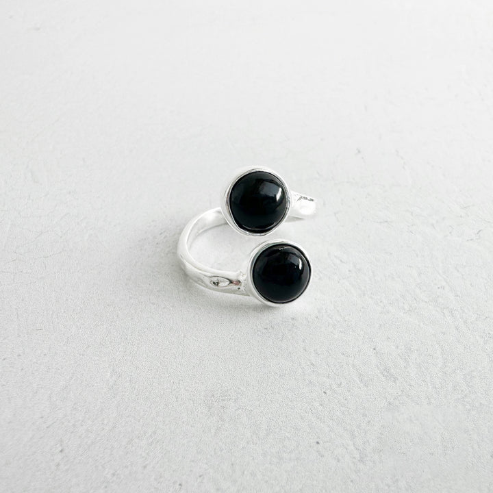 Black Onyx Double Stone Wrap Ring in Gold and Silver