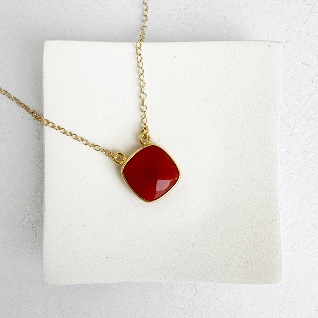 Faceted Carnelian Square Necklace in 14k Gold Filled