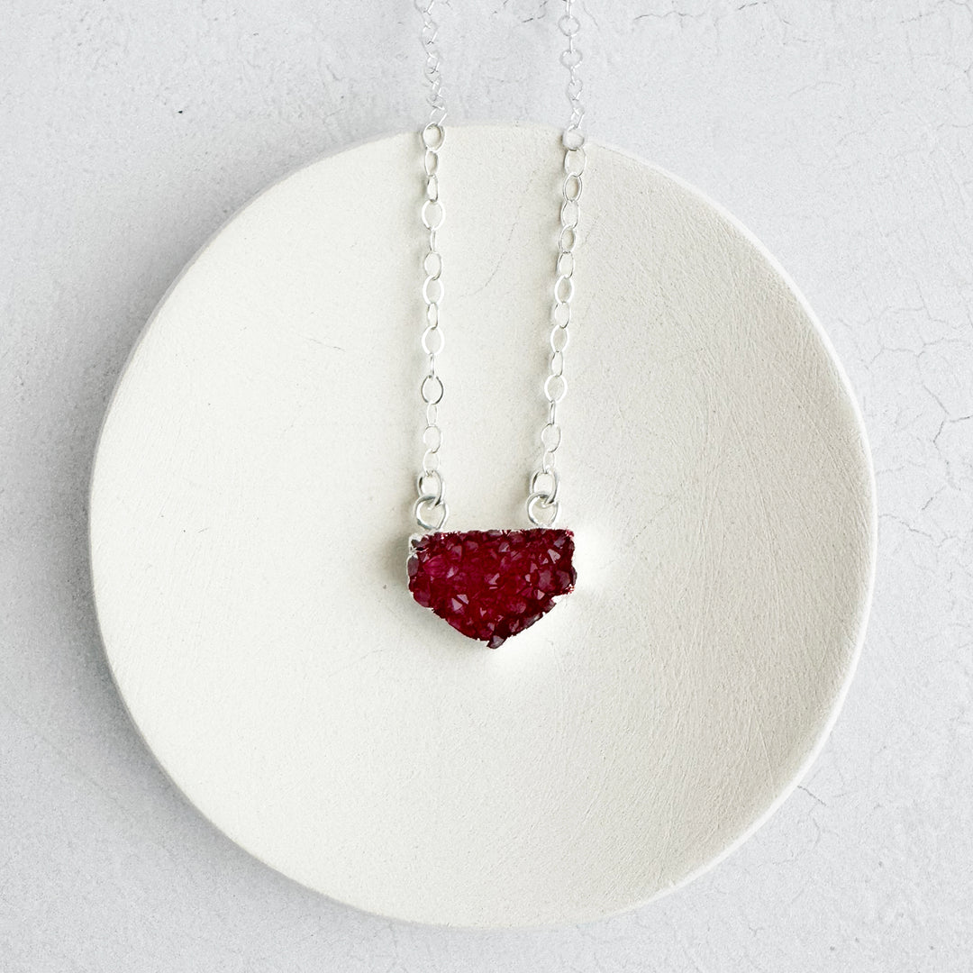 Small Red Druzy Chevron Necklace in 14k Gold Filled and Sterling Silver