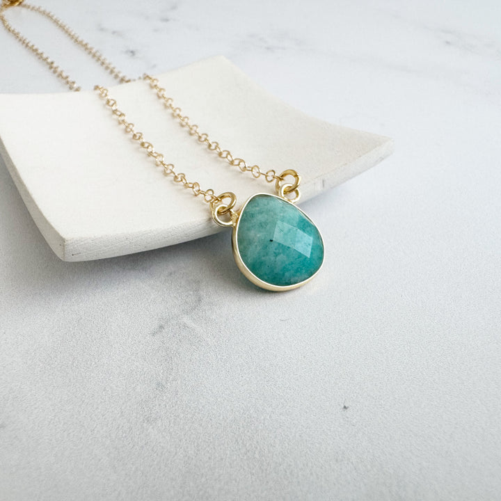 Amazonite Water Drop Necklace in Gold. Simple Amazonite Stone Necklace. Simple Jewelry Gift.