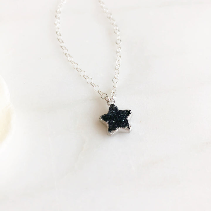 Black Druzy Star Necklace in Sterling Silver