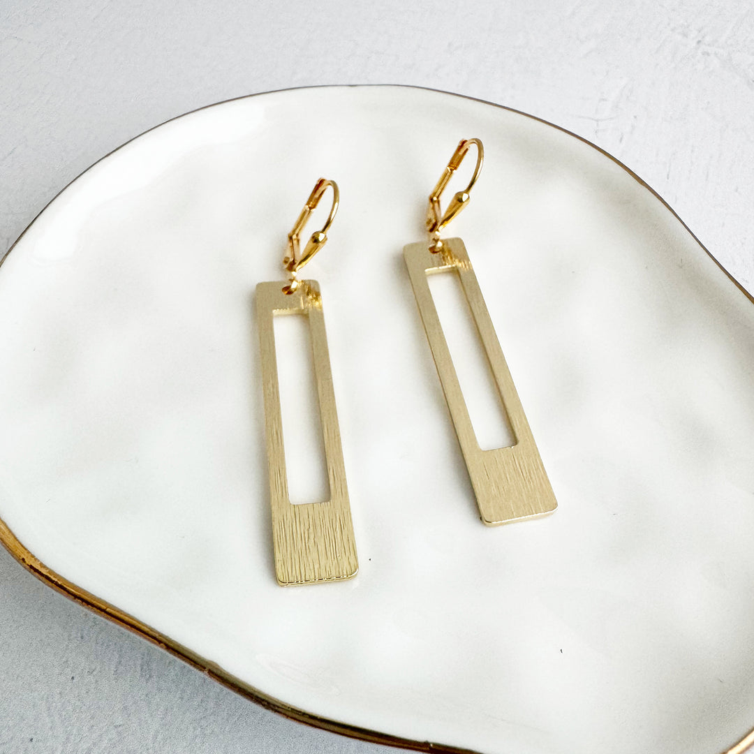 Rectangle Dangle Earrings in Brushed Gold