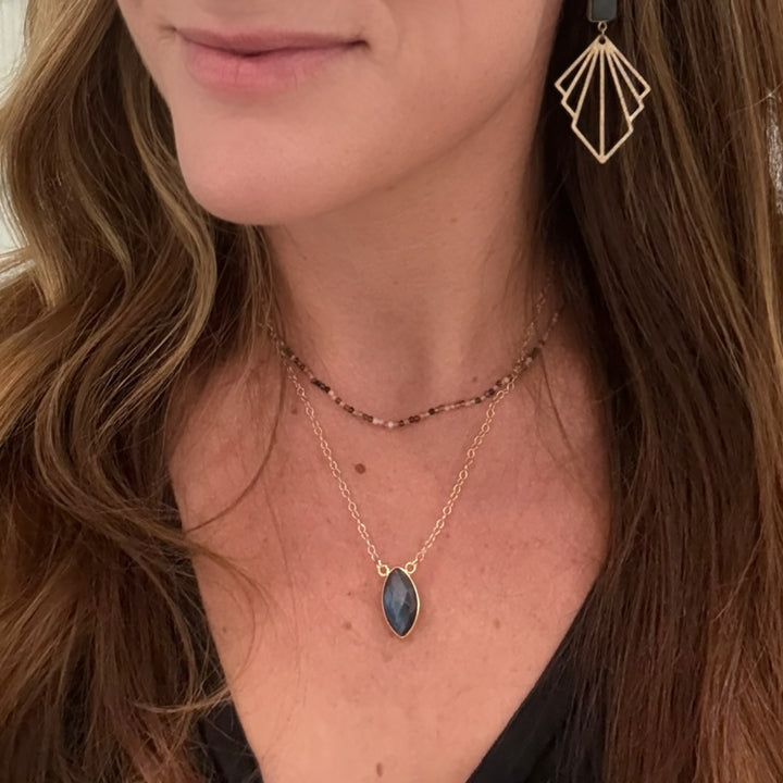 Labradorite Vertical Marquise Bezel Pendant Necklace