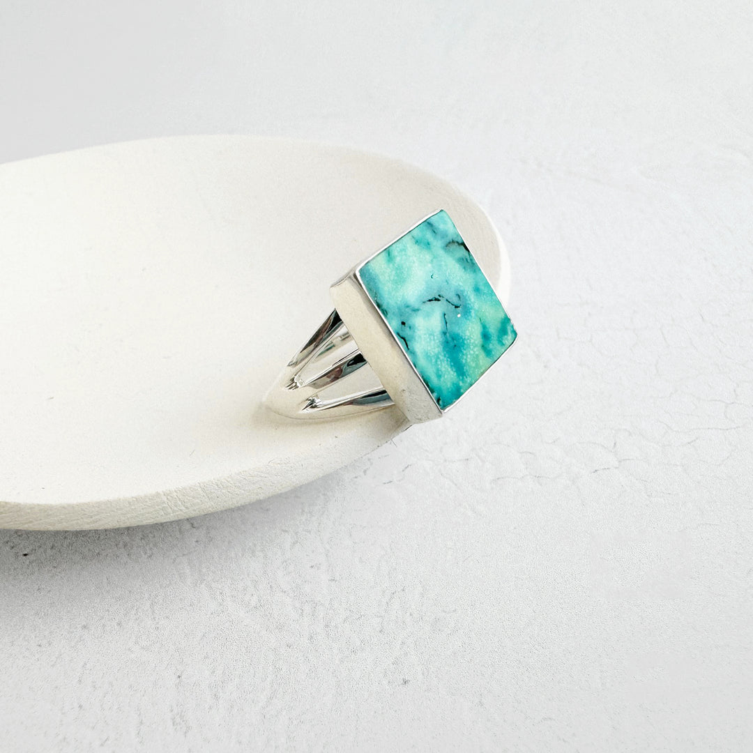 Turquoise Square Triple Band Ring in Gold and Silver