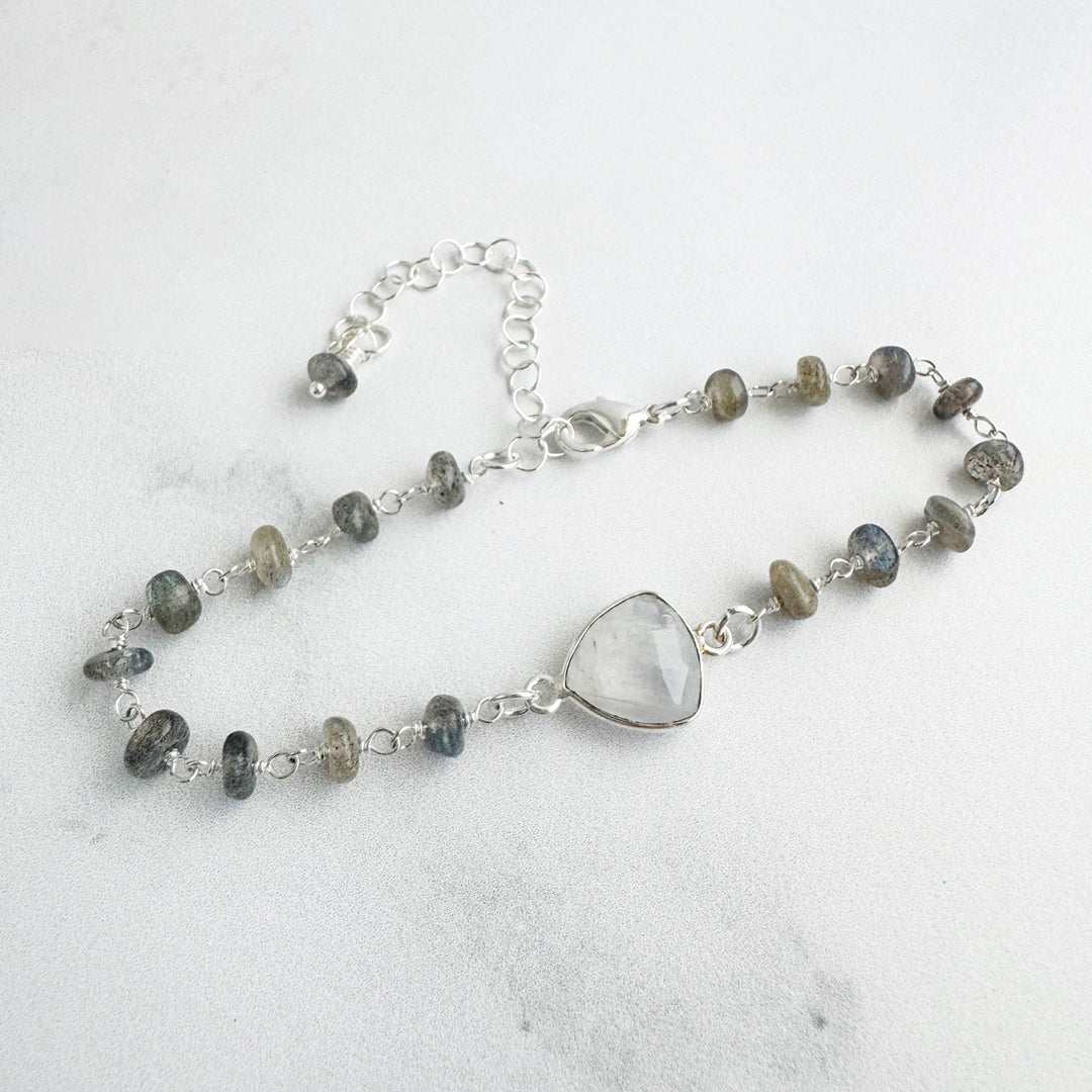 Moonstone and Labradorite Beaded Chain Bracelet in Silver