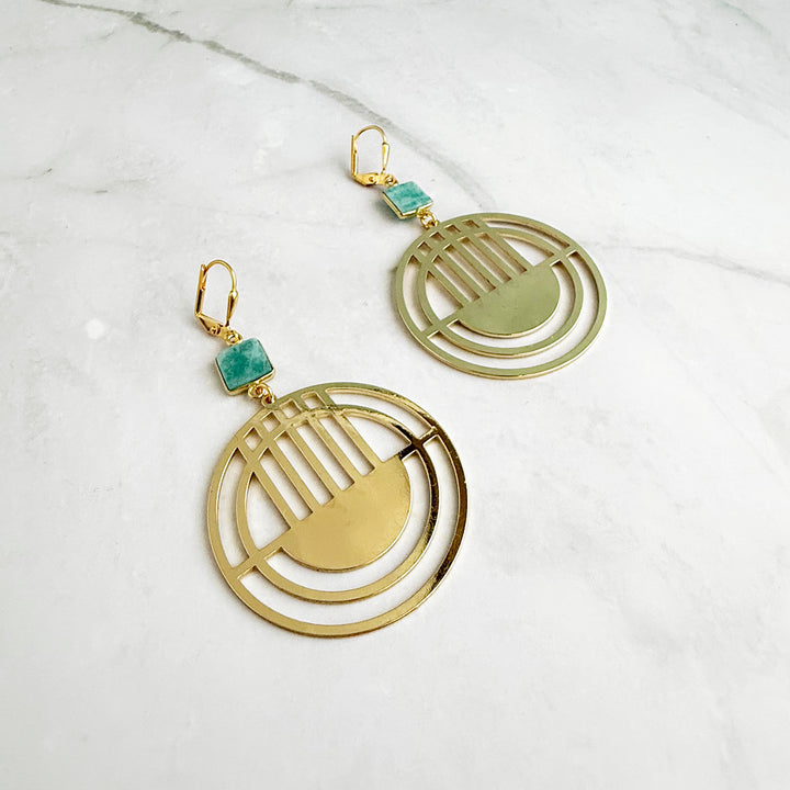 Geometric Art Deco Earrings with Amazonite