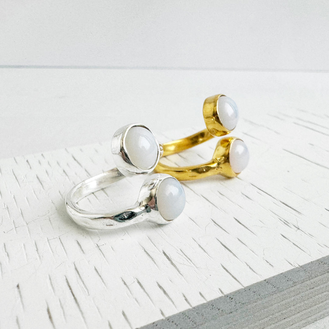 Double Moonstone Hammered Wrap Ring in Gold and Silver