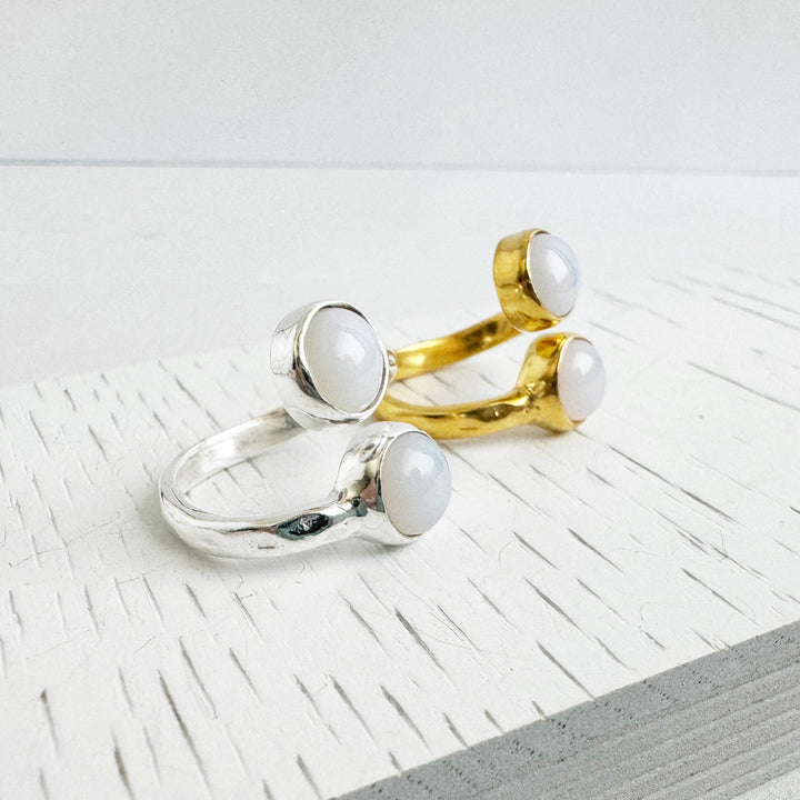 Double Moonstone Hammered Wrap Ring in Gold and Silver