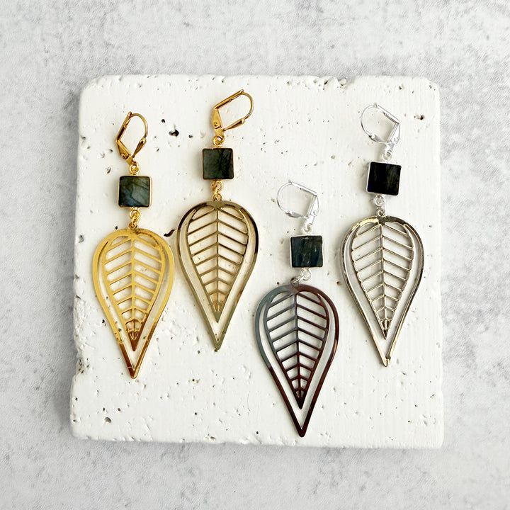 Labradorite Leaf Statement Earrings