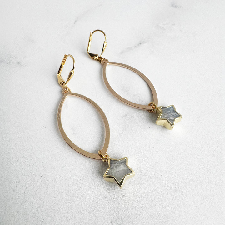 Moonstone Star Marquise Dangle Earrings in Brushed Gold