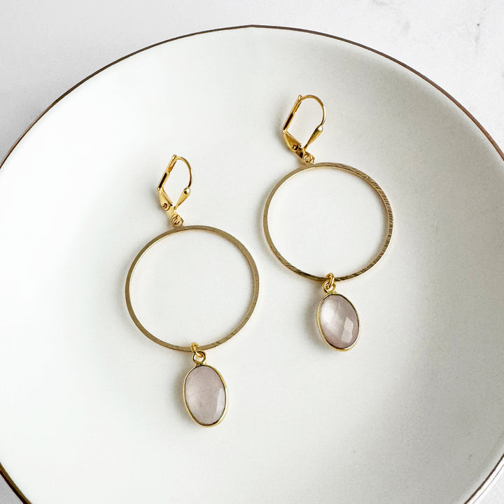 Rose Quartz Oval Hoop Dangle Earrings