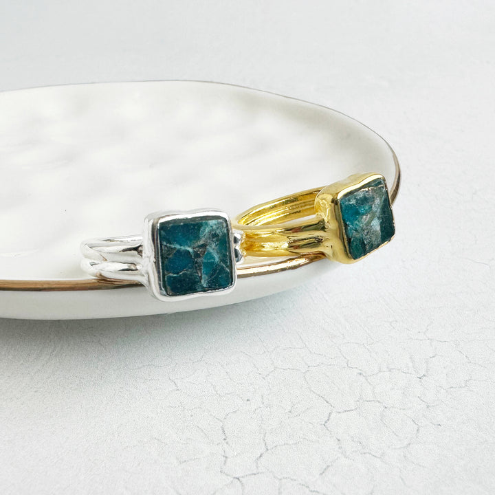 Apatite Mojave Square Wrap Ring in Gold and Silver