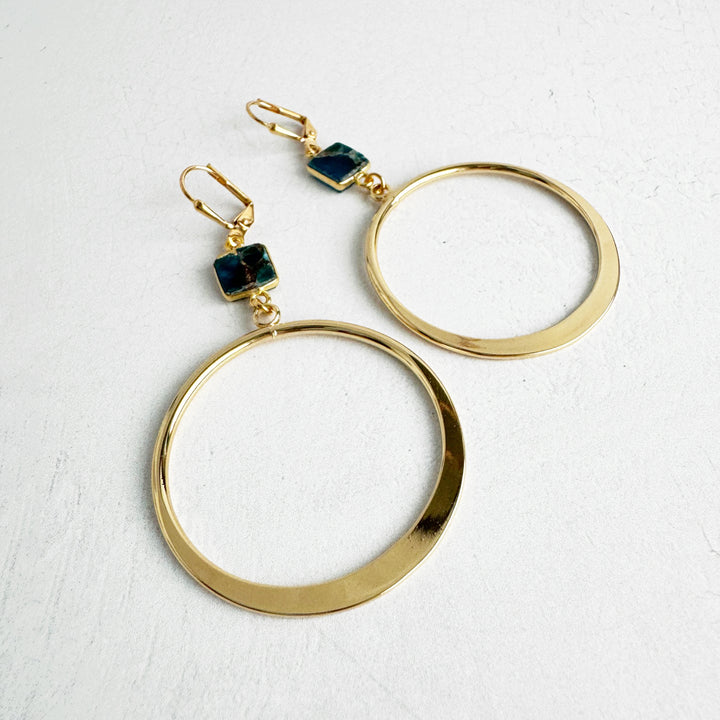 Teal Mojave Hoop Dangle Earrings in Gold