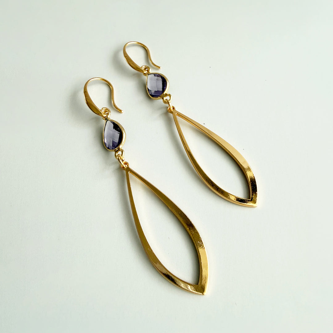 Amethyst and Marquise Dangle Earrings in Gold
