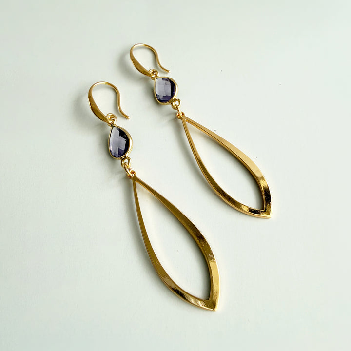 Amethyst and Marquise Dangle Earrings in Gold