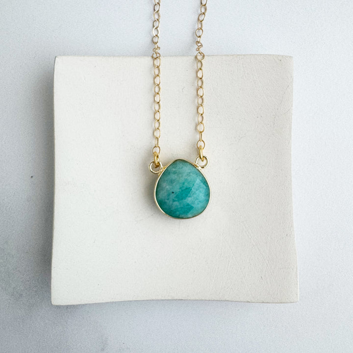 Amazonite Water Drop Necklace in Gold. Simple Amazonite Stone Necklace. Simple Jewelry Gift.