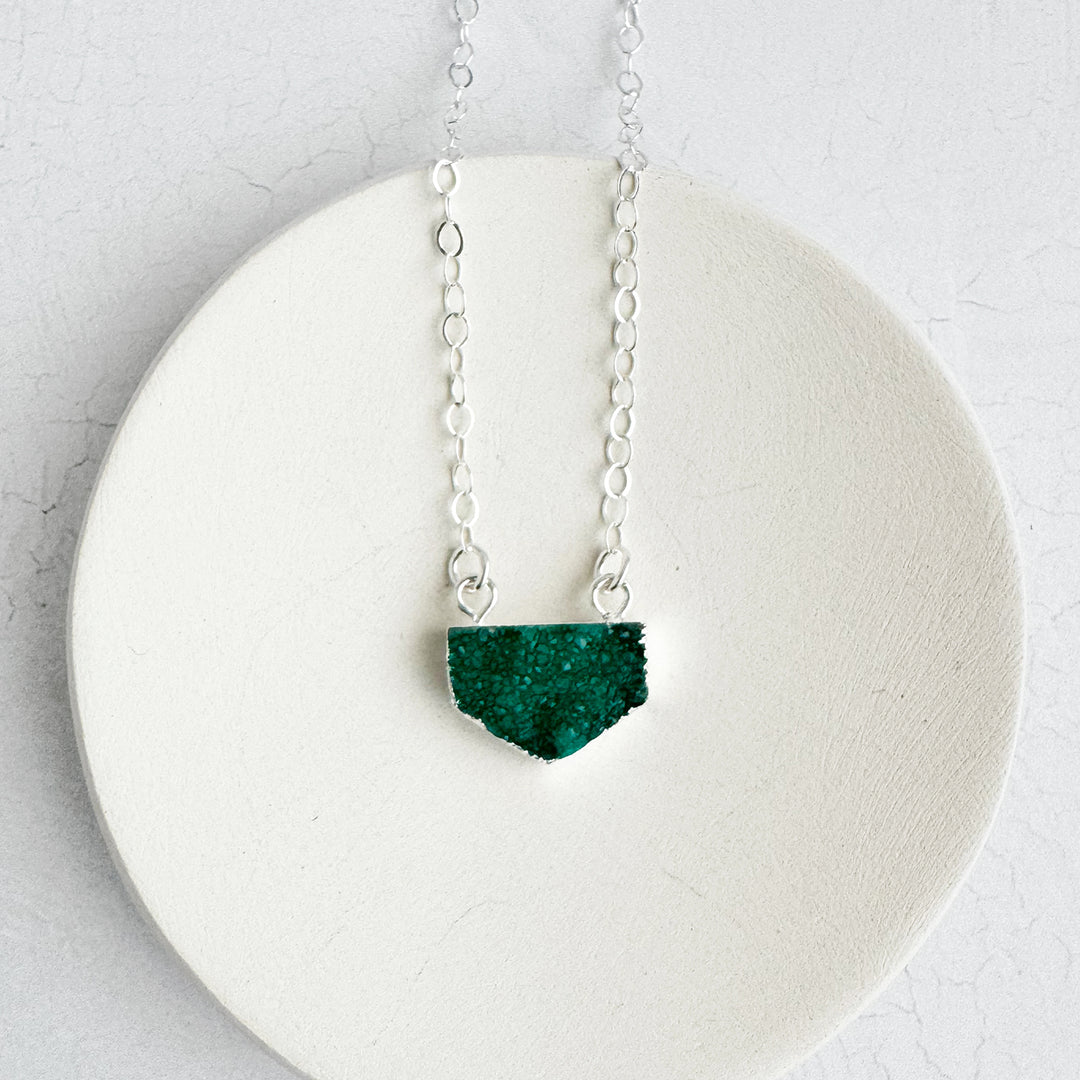 Small Green Druzy Chevron Necklace in 14k Gold Filled and Sterling Silver