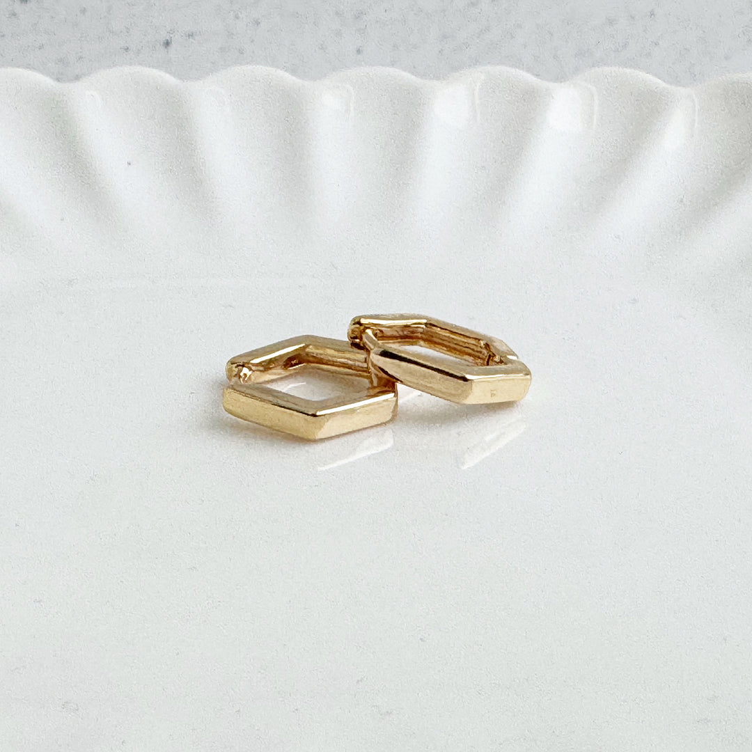 Hexagon Huggie Earrings in 18k Gold