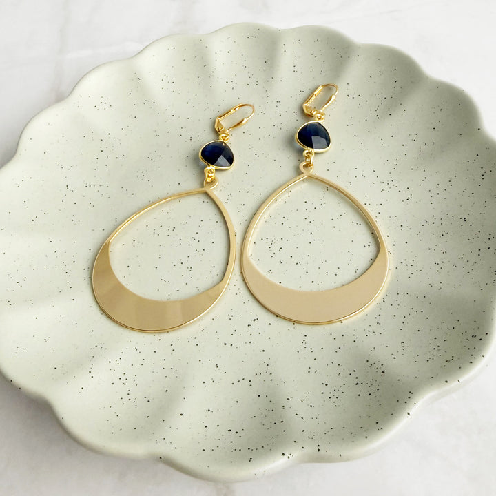 Blue Chalcedony and Teardrop Statement Earrings in Gold