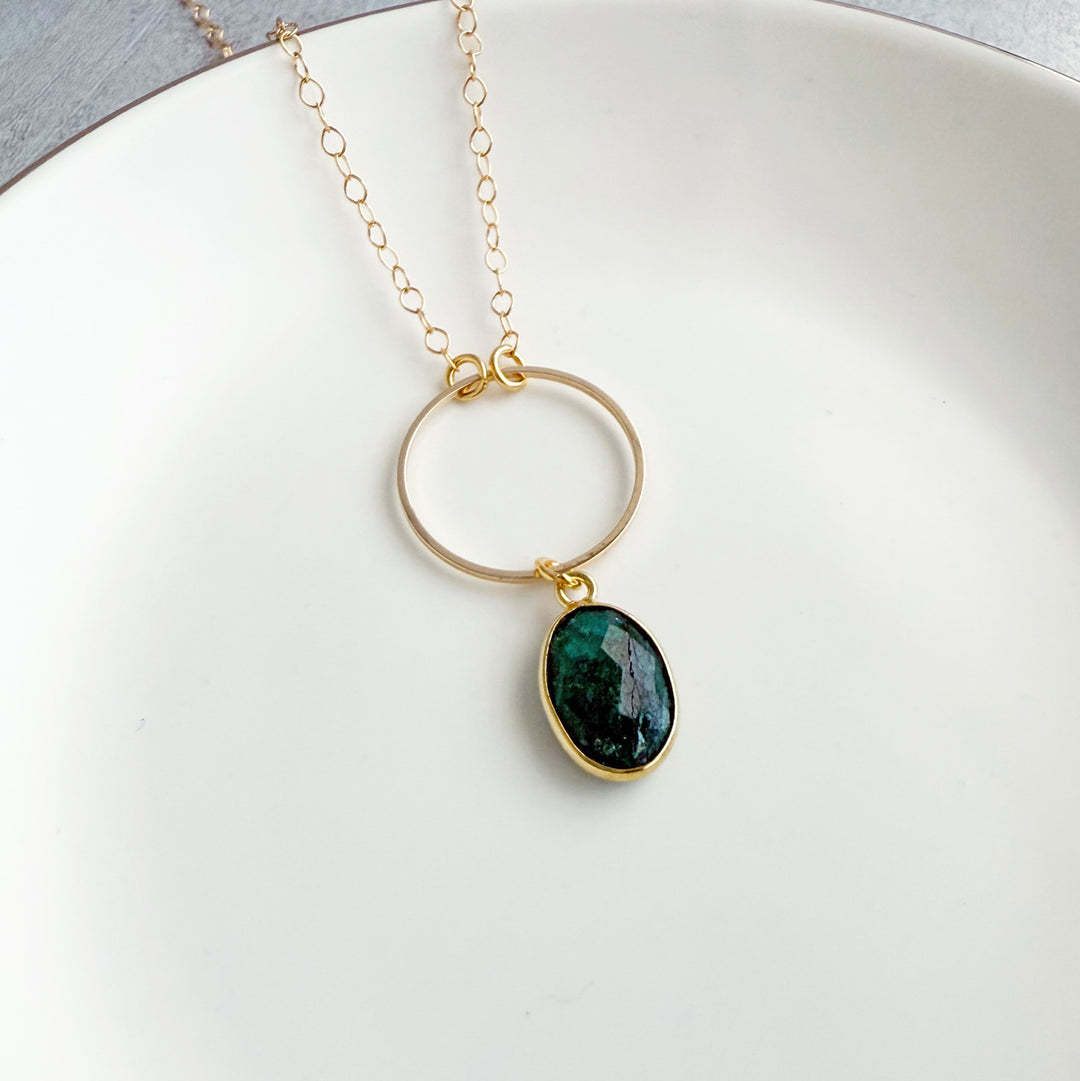 Gemstone and Circle Pendant Necklaces in Gold