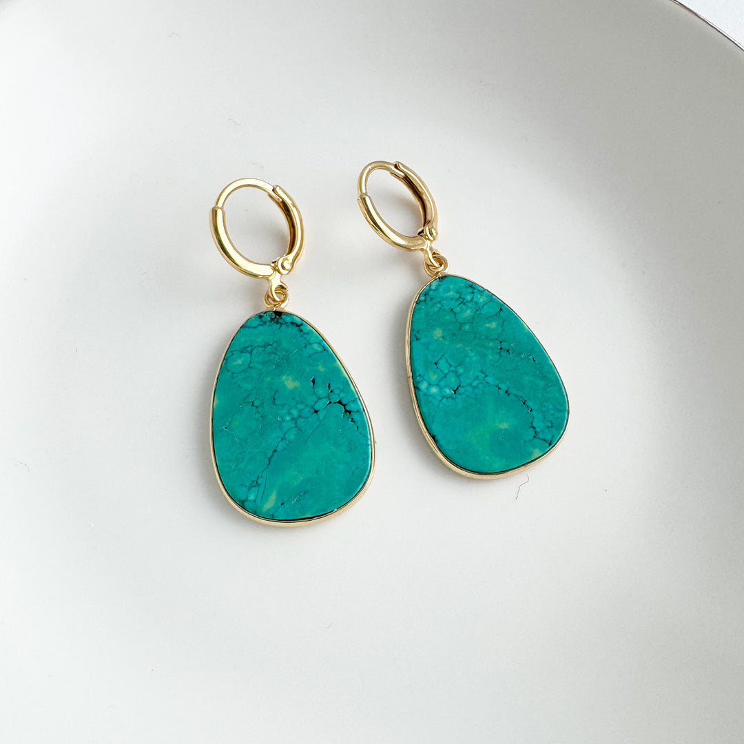 Statement Gemstone Slice Drop Earrings in Gold - Turquoise