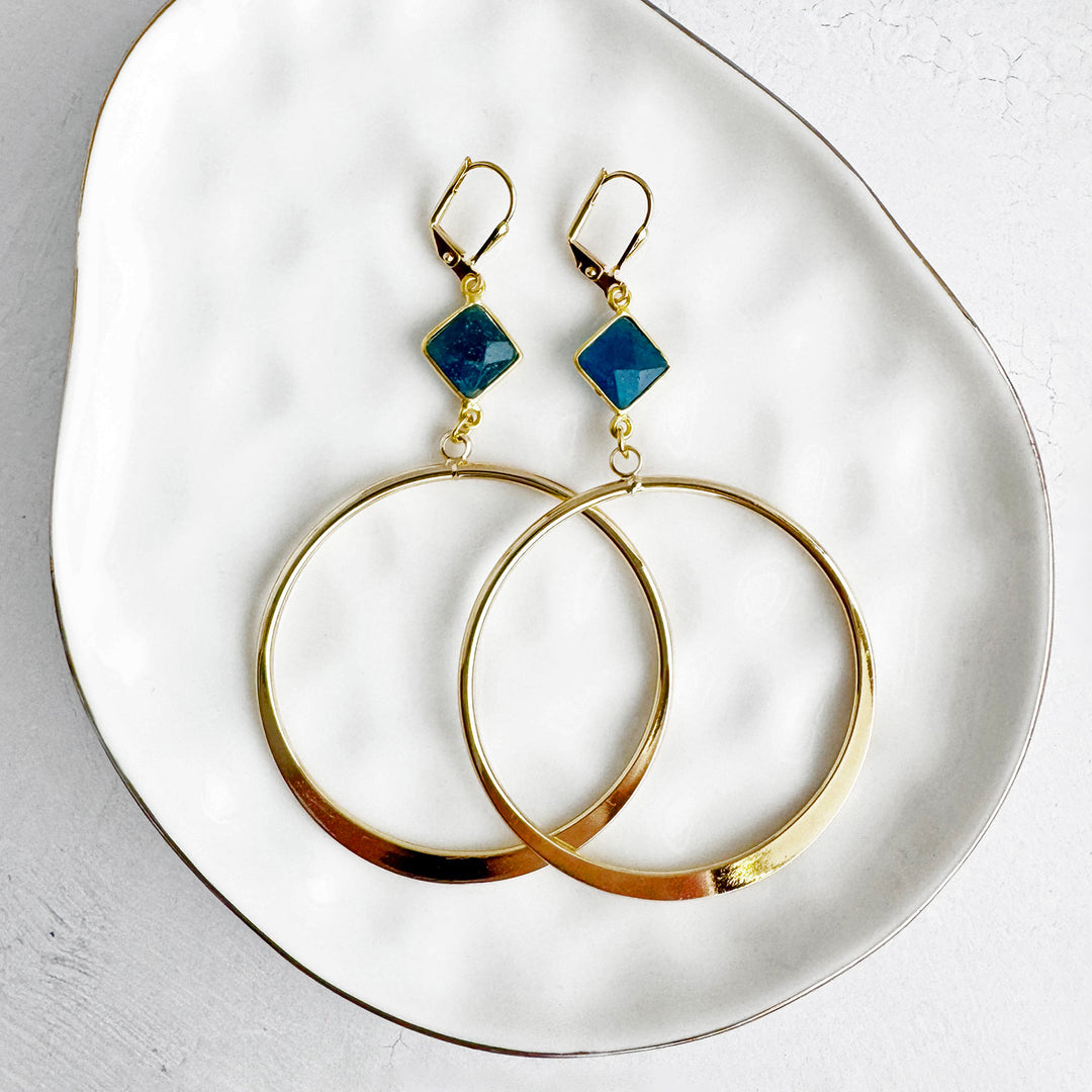 Large Apatite Hoop Dangle Earrings in Gold