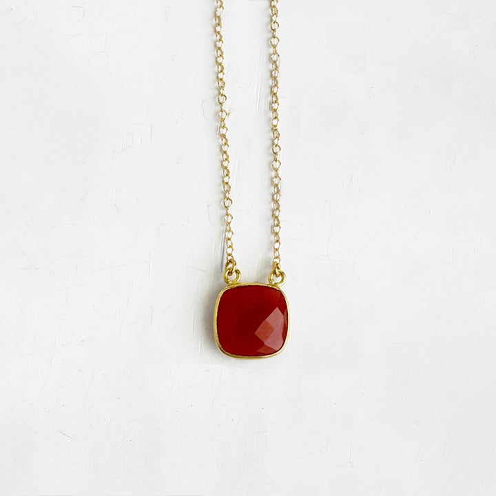 Faceted Carnelian Square Necklace in 14k Gold Filled