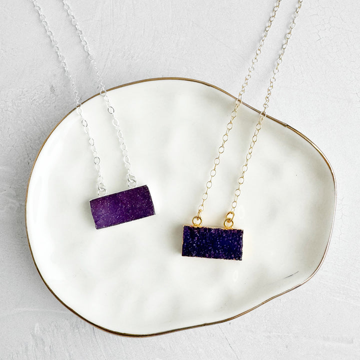 Purple Druzy Bar Necklace in 14k Gold Filled and Sterling Silver