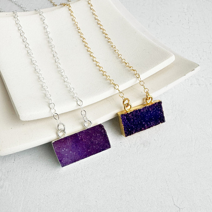 Purple Druzy Bar Necklace in 14k Gold Filled and Sterling Silver