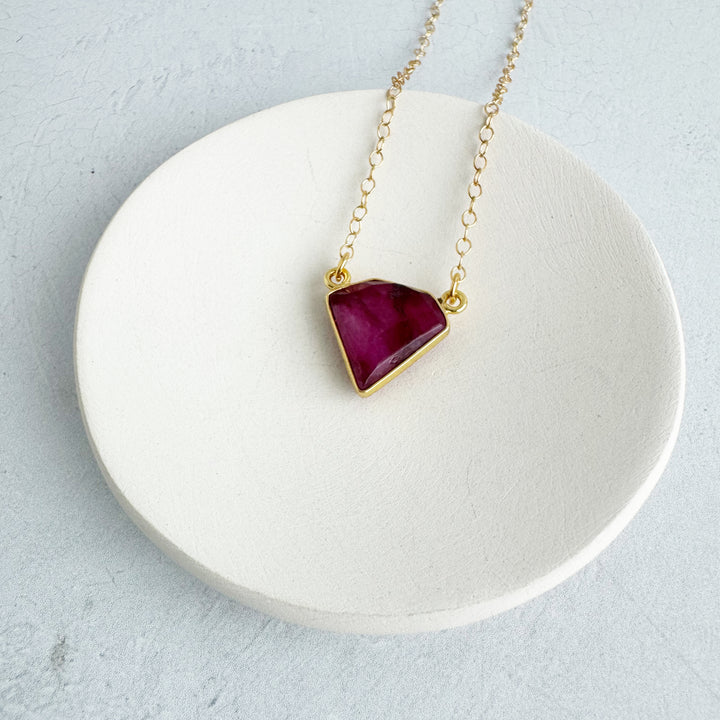 Ruby Triangle Bezel Necklace in Gold and Silver