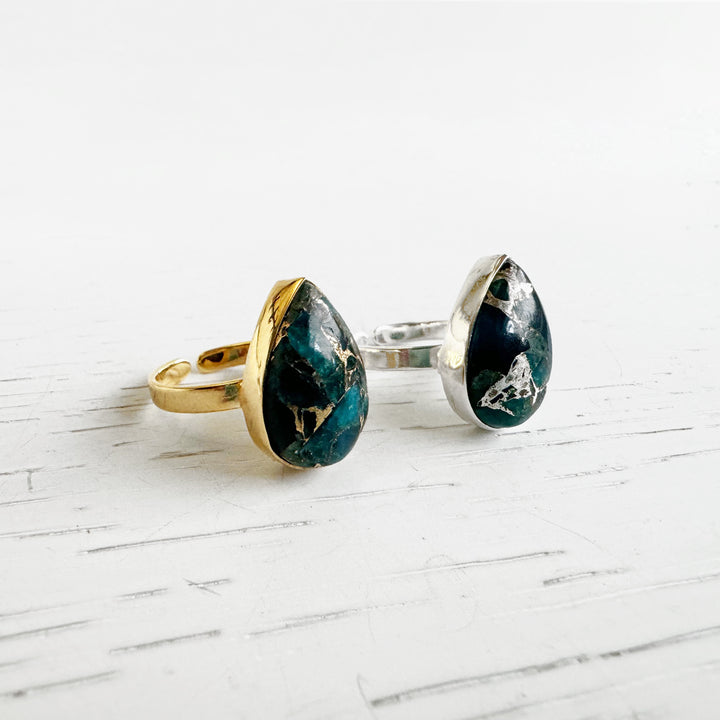 Teal Mojave Teardrop Statement Ring in Gold and Silver