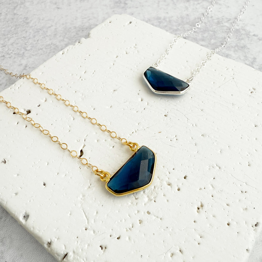 Blue Topaz Chevron Bezel Necklace