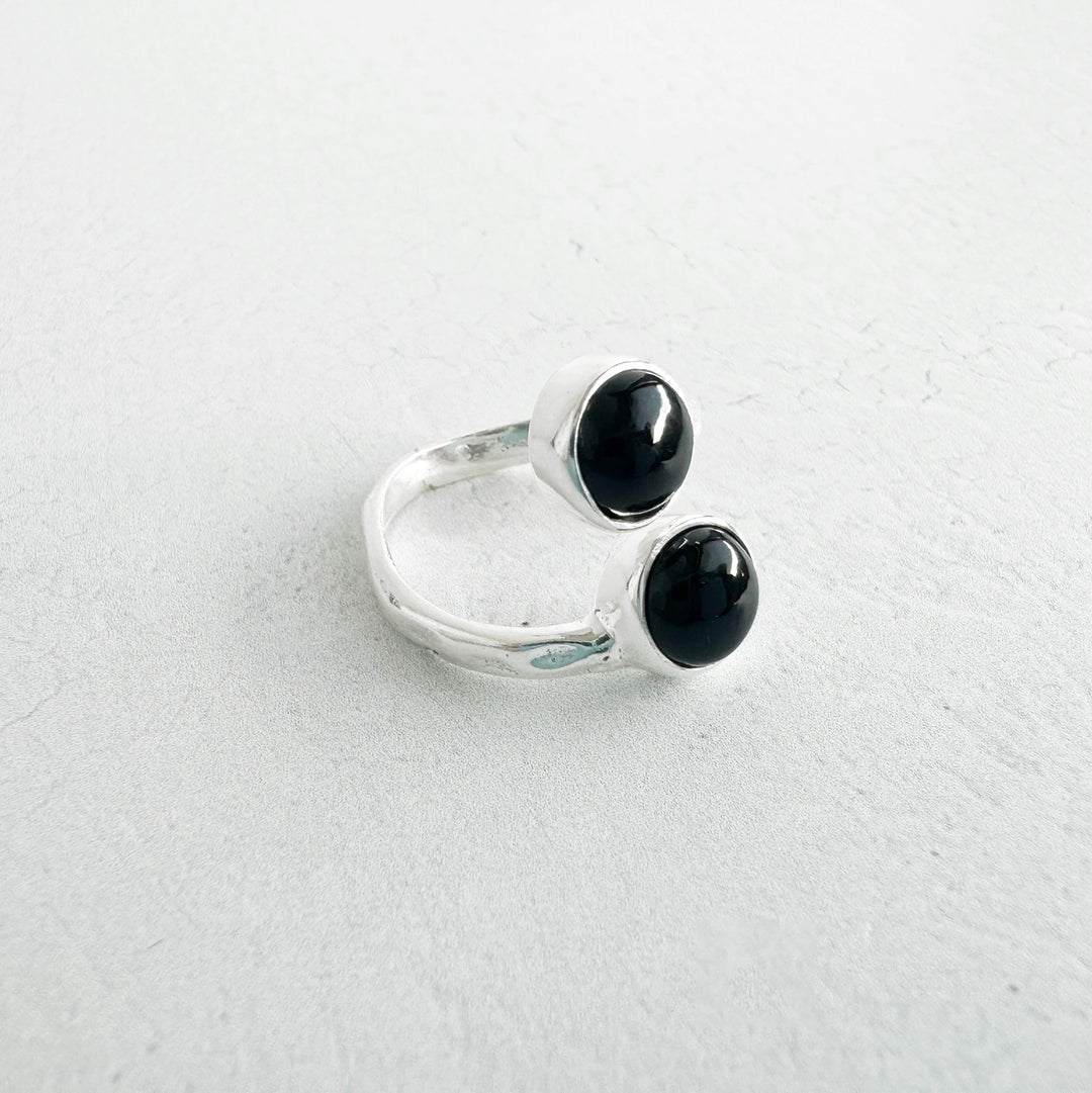 Black Onyx Double Stone Wrap Ring in Gold and Silver