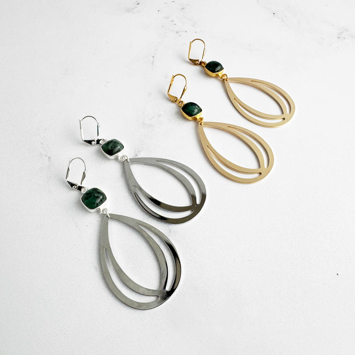 Emerald and Layered Teardrop Statement Earrings