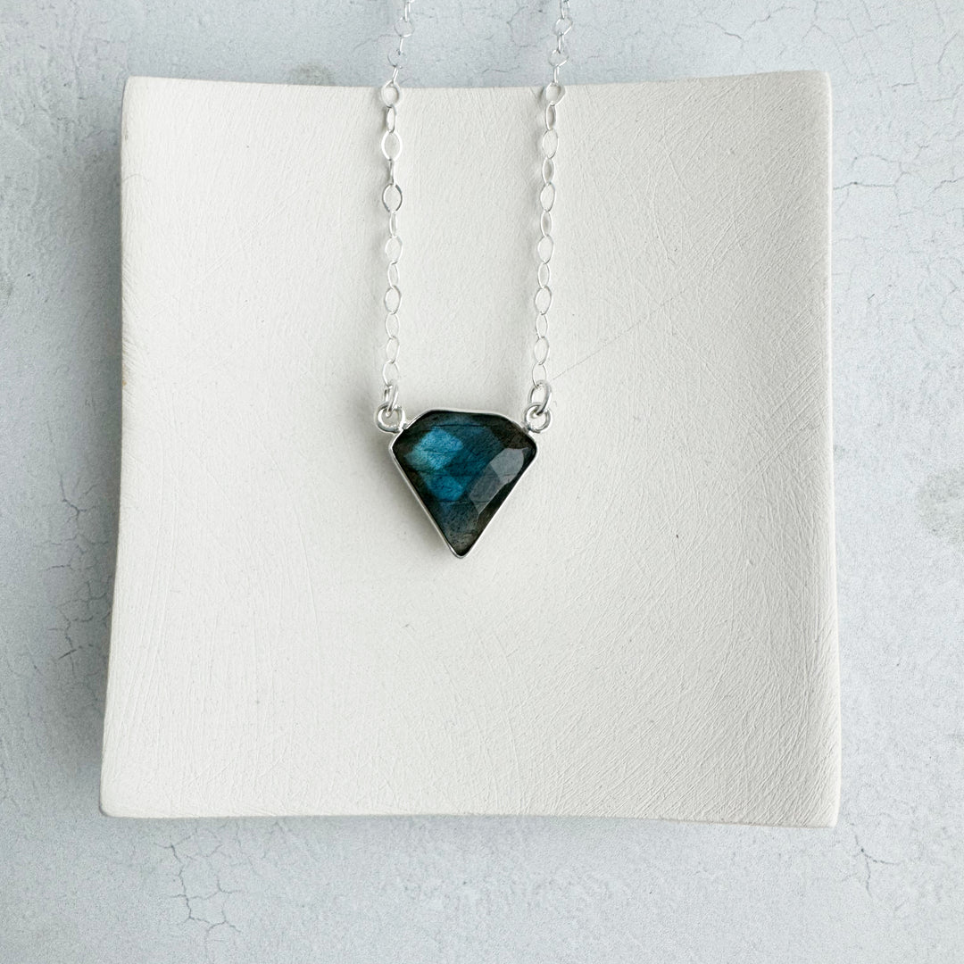 Labradorite Triangle Bezel Necklace in Gold and Silver