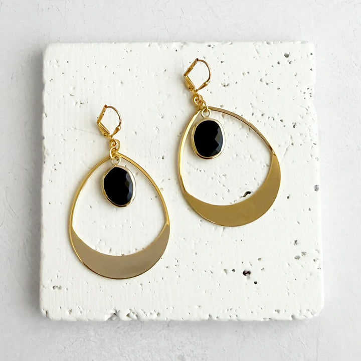 Black Onyx Teardrop Statement Earrings in Gold