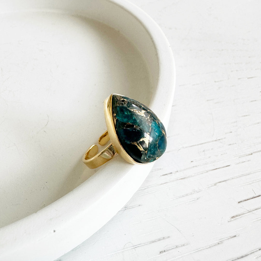 Teal Mojave Teardrop Statement Ring in Gold and Silver
