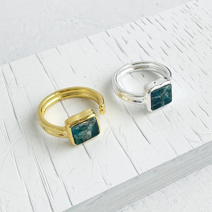 Apatite Mojave Square Wrap Ring in Gold and Silver