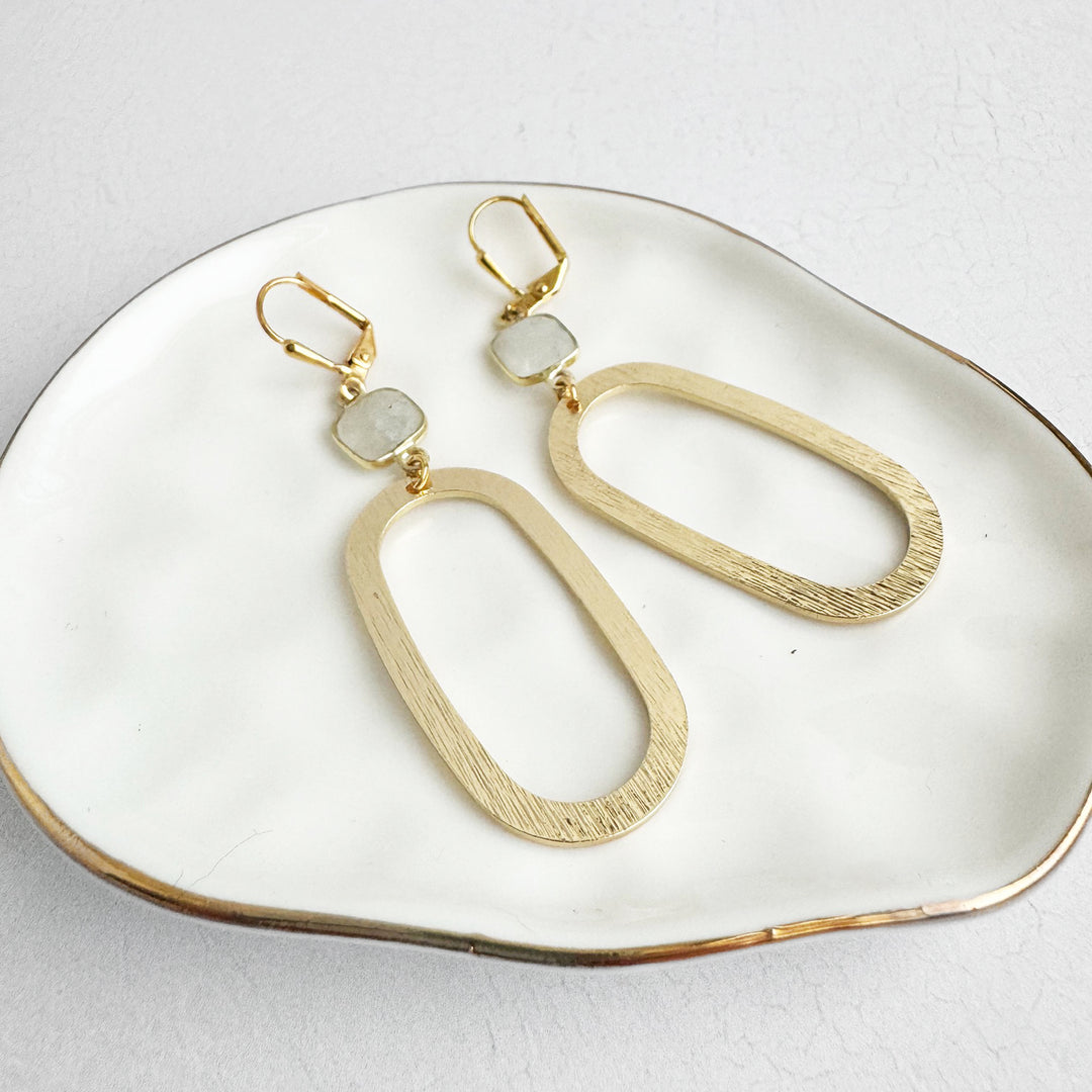 Moonstone Oval Earrings in Brushed Gold