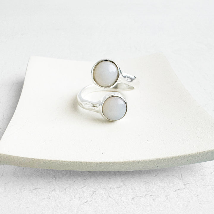 Double Moonstone Hammered Wrap Ring in Gold and Silver