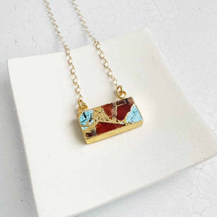 Turquoise and Red Mojave Bar Necklace in 14k Gold Filled and Sterling Silver