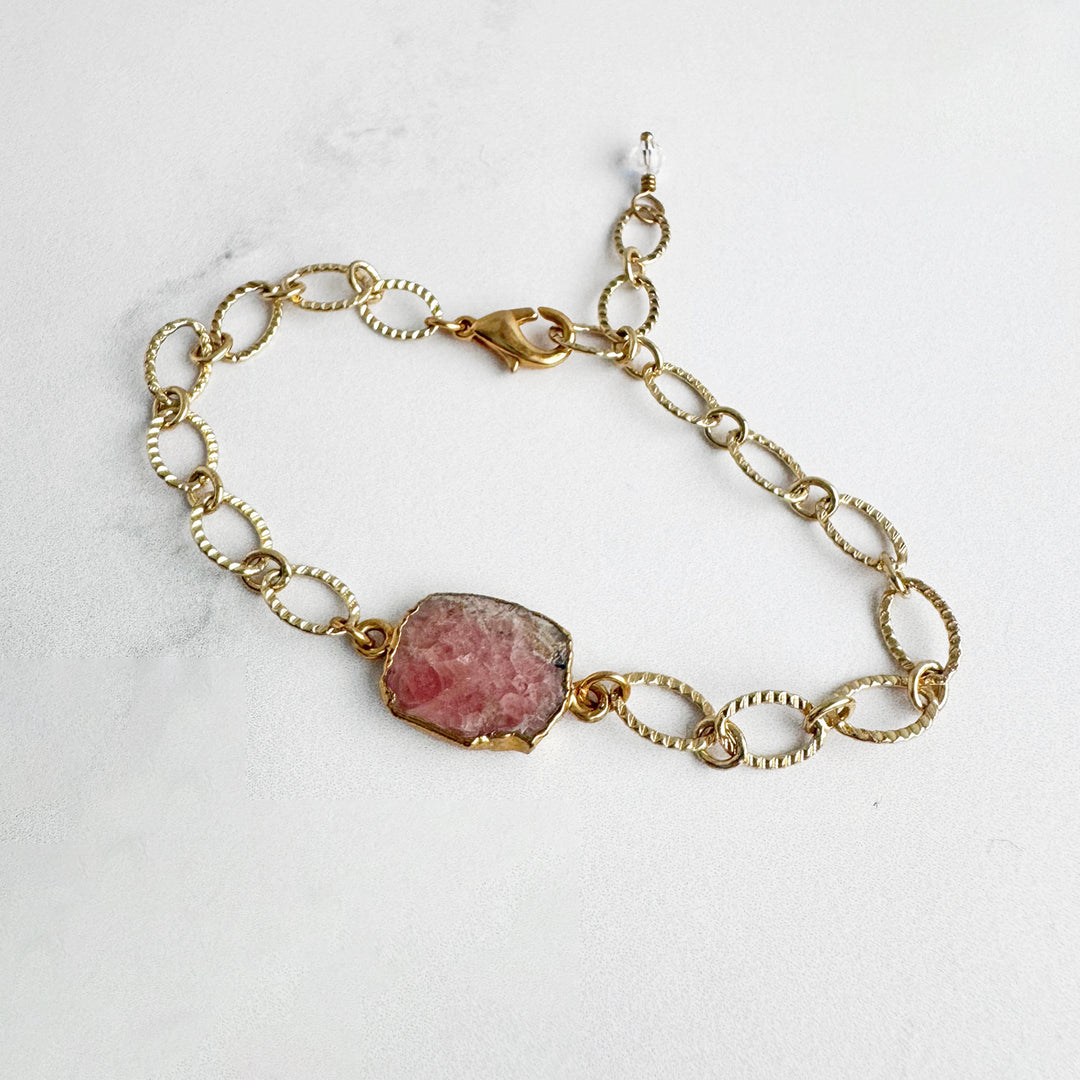 Pink Opal Chunky Chain Bracelet in Gold