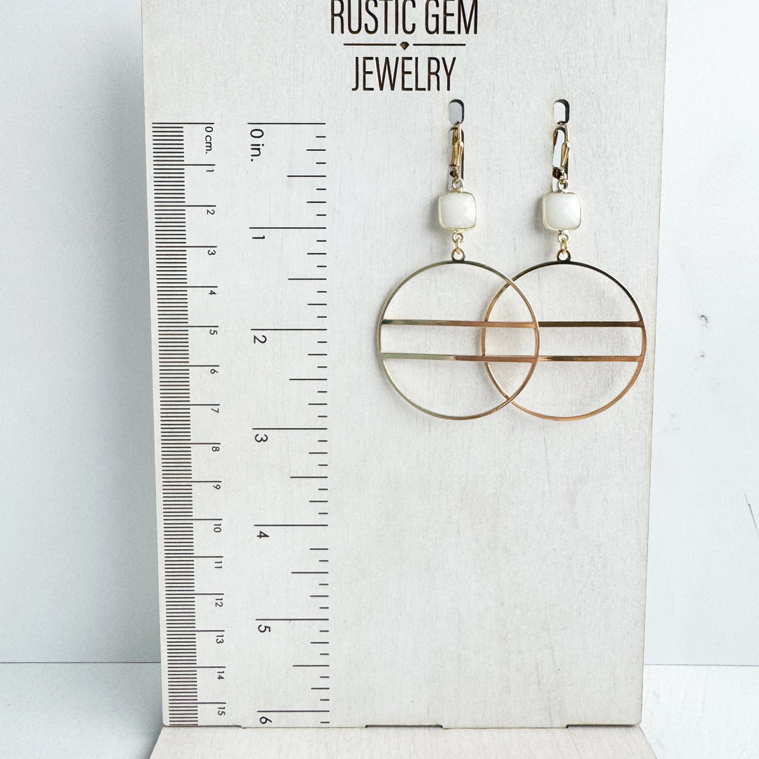 Geometric Hoop Earrings with White Quartz Stones