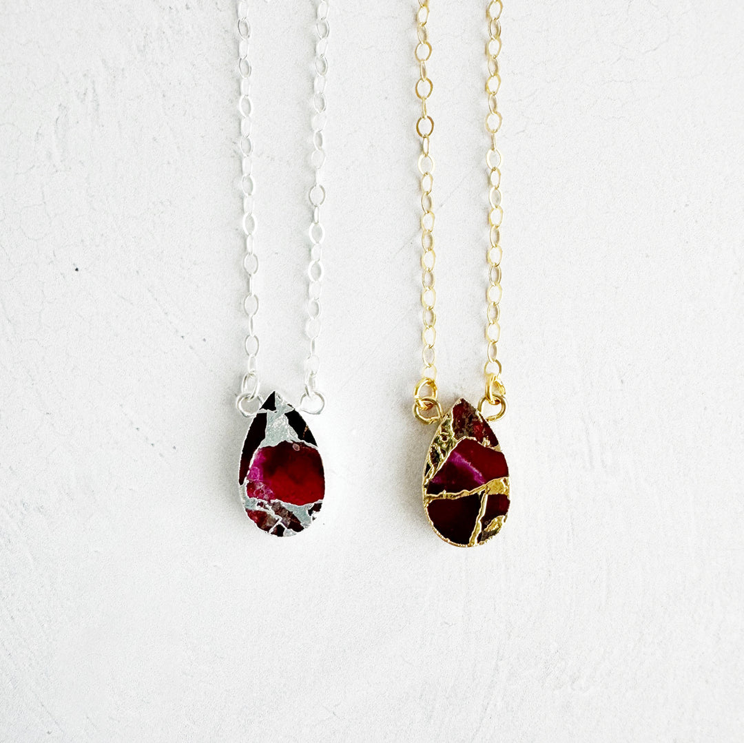 Burgundy Mojave Teardrop Necklace in 14k Gold Filled and Sterling