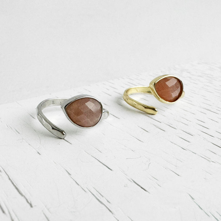 Sunstone Teardrop Wrap Ring in Gold and Silver