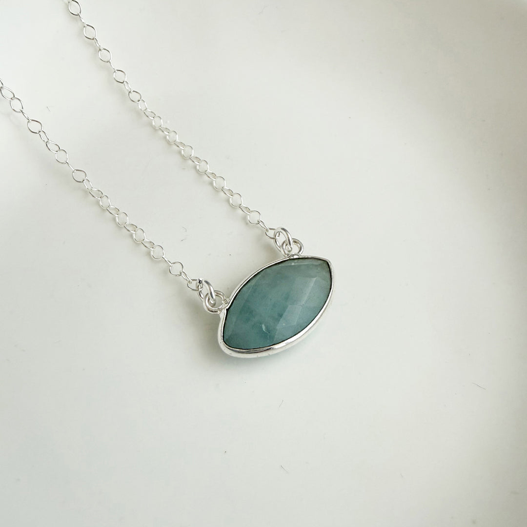 Aquamarine Marquise Bezel Pendant Necklace