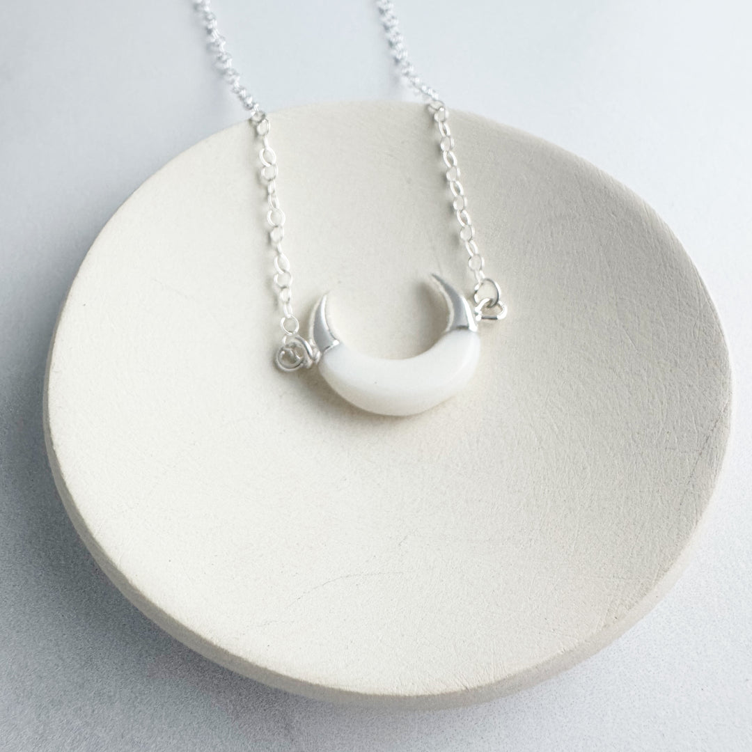 White Shell Crescent Necklace in Sterling Silver