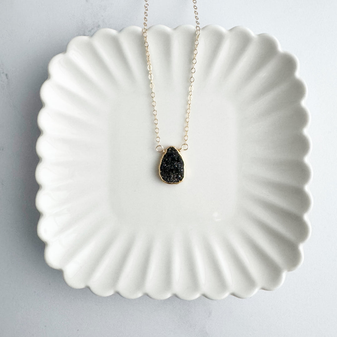 Gemstone Slice Necklace in Gold. Goldstone Slice Gemstone Necklace. Black Stone Layering Necklace