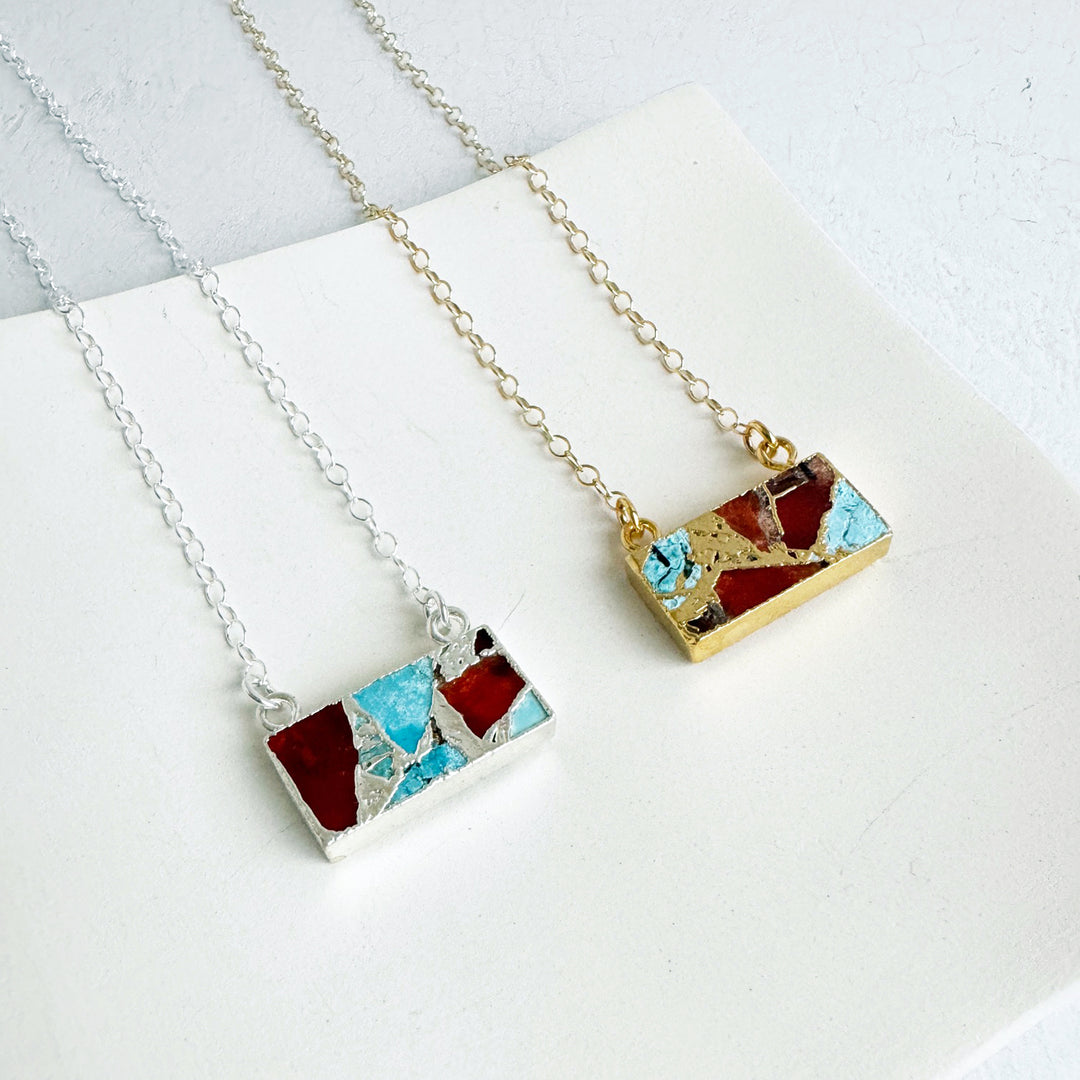 Turquoise and Red Mojave Bar Necklace in 14k Gold Filled and Sterling Silver