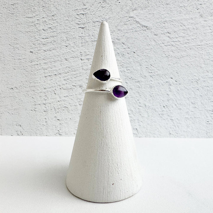 Double Teardrop Stone Wrap Ring in Amethyst